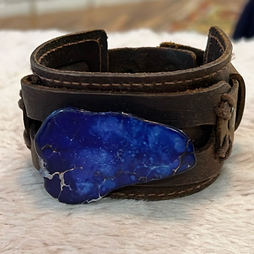 Blue lapis slab cuff bracelet -The Jewelry Junkie